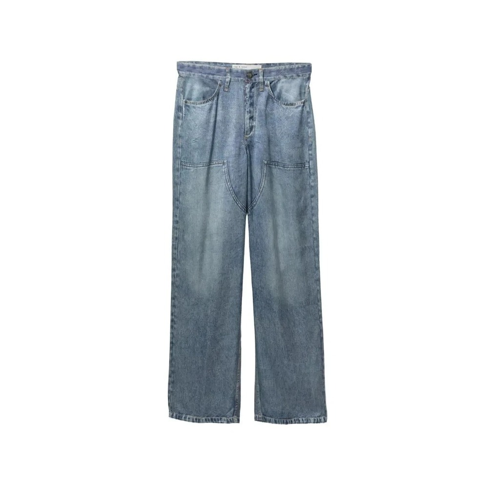 rag & bone Miramar Double Knee Denim Printed Satin Trousers sz 29 Trompe L'oeil